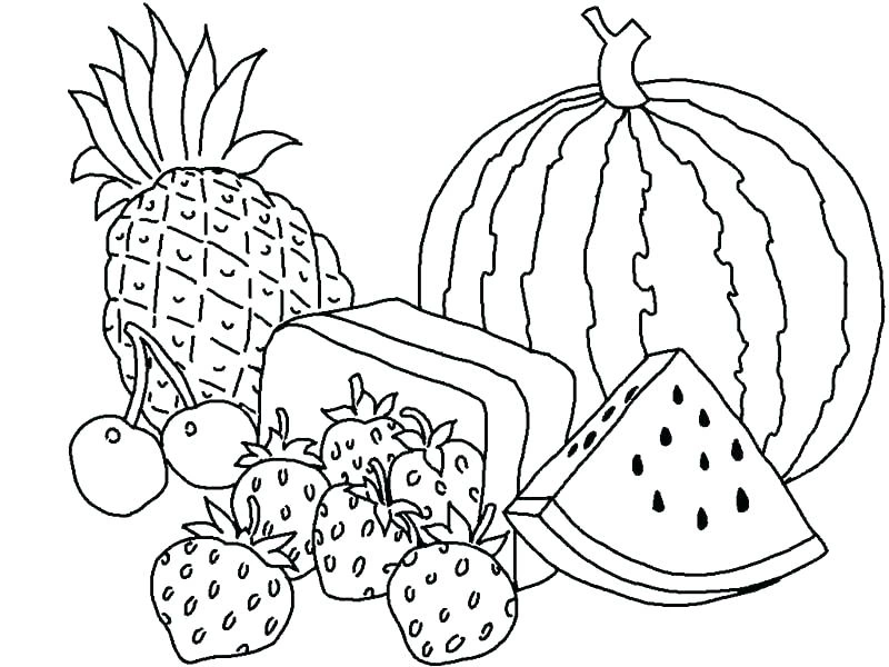 Coloring book watermelon among other fruits
